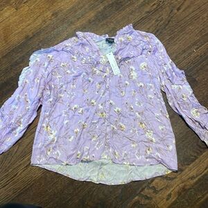 Belldini New 1X Purple Ruffled Button Up Shirt